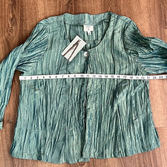 NEW Kathleen Sommers Shirt Jacket Crinkle Iridescent Artsy Green Teal Sz M - Picture 10 of 12